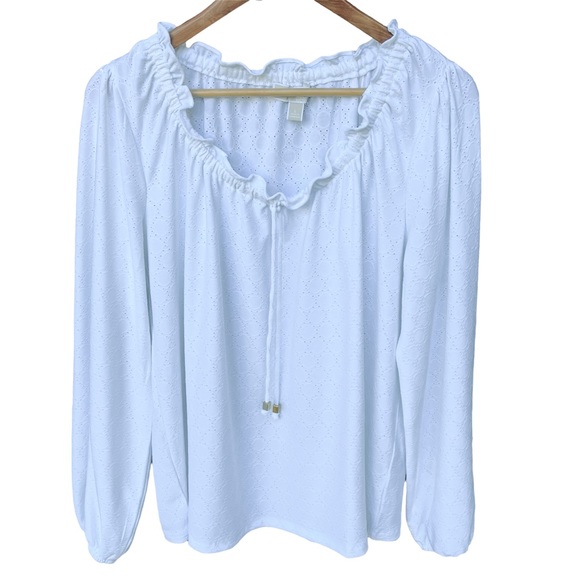 MICHAEL Michael Kors White Eyelet Peasant Top Sz L - Picture 1 of 11